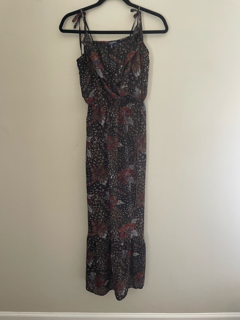 Brown Floral Tie-Shoulder Maxi Dress Size Small